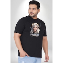 Angemiel Koç Erkek Kadın Unisex Savaşcı Siyah Büyük Beden Erkek Kadın Unisex Basic Ön Baskılı Tişört Siyah