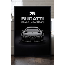 Bugatti Chiron Siyah Ahşap Çerçeveli Poster, Dekoratif Araba Duvar Tablosu