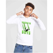 Tshirthane Fortnite Where We Droppin' Boys Green Baskılı Unisex Çocuk Sweat Beyaz