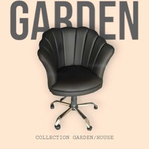 Garden House Papatya Patron Koltuğu Siyah Deri Ofis Koltuk Bekleme Koltuğu Çalışma Masa Sandalyesi Berjer Siyah