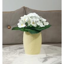 Vazoda Beyaz Yapay Çiçek Dekoratif Sarı Petek Desenli Poliresin Vazo Dahil 8 x 8 x 15 CM