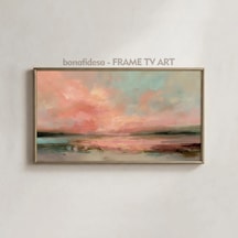 Frame Tv İçin Sıcak Gün Batımı Manzarası Nötr Kıyı Tablosu Yumuşak Pastel Gökyüzü Sanatı Dijital İndirme