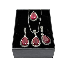Oya Silver İri Markazit Çevrili Elmas Kesim Yakut Gümüş Set&takım