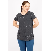 Şans Kadın Antrasit Büyük Beden Taş Ve İnci Detaylı Bluz-antrasit Antrasit