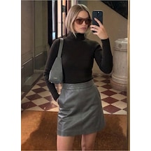 Onno Style Women Fitilli Balıkcı Yaka Basic Kazak SIYAH