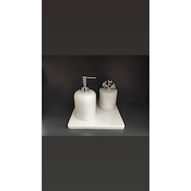 Beyaz Mermer 3'lü Banyo Seti Gümüş Rengi Mercan Akseuarlı Beyaz