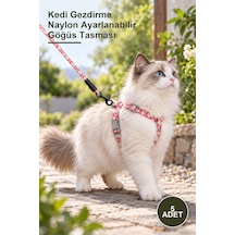 5 Adet Kedi Gezdirme Naylon Ayarlanabilir Göğüs Tasması