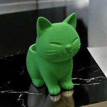 Bezos 3d Baskı Sevimli Kedi Saksı - Figürlü Sukulent Saksısı-yeşil Rengaren Standart