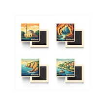 Kırklareli - 4'lü Memleket Seti - Baskılı Buzdolap Magneti Kare - 9x9 Cm - 4 Adet