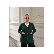 Onno Style Women Jakarlı Kendinden Desenli Çelik Örgü Triko Kadın Ceket Yeşil