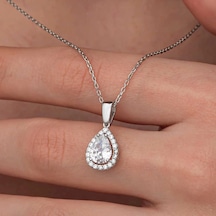 Supertrend Gümüş Damla Beyaz Zirkon Taşlı Kadın Kolye Gümüş