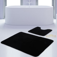 Unicolor Düz Siyah 2Li Banyo Paspası Seti Kaymaz Klozet Takımı Siyah