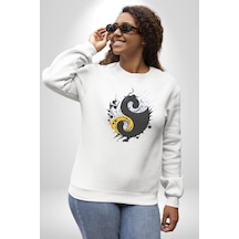 Yin İle Yang Kuramı Unisex Beyaz Baskılı Sweatshirt Beyaz