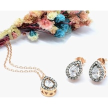 Brezza Lusso Jewelry Gümüş Elmas Montür Set Baget Kadın Gümüş Kolye Küpe Set 42 CM