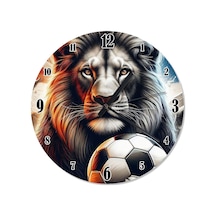 Ormanlar Kralı Aslan Ve Futbol Topu Tasarım Duvar Saati Çok Renkli