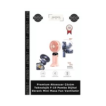 Premium Aksesuar Çözüm Teknolojik F-19 Pembe Dijital Ekranlı Mini Masa Fan Vantilatör