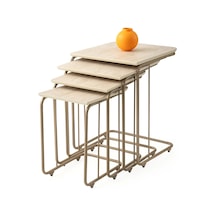 Ahşap Mermer Desenli 4 Lü Zigon Sehpa Metal Ayaklı Sidon Sidon