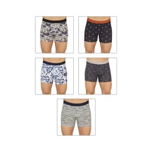 Özkan Underwear Özkan 11111 5'li Paket Erkek Pamuklu Karışık Desenli Likralı Penye Boxer DESENLİ