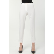 Ladies First Büyük Beden 3715 Beyaz Pantolon Krep Dar Paça