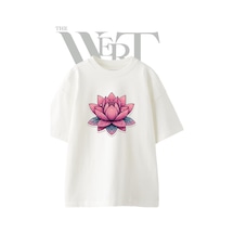Thewert Glitter Lotus Tasarım Baskılı Ünisex Beyaz Oversize T-shirt