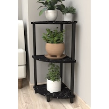 Flora 3 Raflı Moblen Çiçeklik Saksılık Balkon Bahçe Dekor Raf Stand-siyah Mermer Siyah Mermer Desen