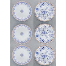 Çift Desenli 6 Kişilik Seramik Pasta Tatlı Tabağı Takımı - 20cm Çok Renkli