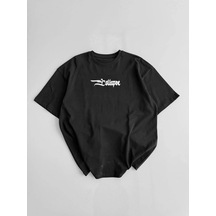 Genel Marka 20/1 Penye Compack Baskılı Oversize Bisiklet Yaka Kısa Kol Yazlık T-shirt - Siyah - Renkli