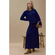 Hiccup Düğmeli Hırka Ve Kloş Etekli Triko Takım Lacivert