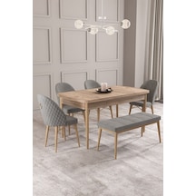 Calvin Atlantik 80x132 Açılabilir Mdf Masa Yemek Odası Takımı, Mutfak Takımı 4 Sandalye, 1 Bench Gri