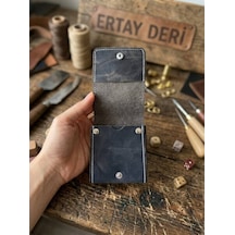 Ertay Deri % 100 Hakiki Deri El Yapımı Gri Çok Bölmeli Cüzdan & Kartlık Viral Model Açık Gri