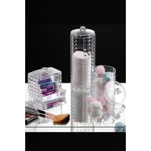 Flosoft Diamond 3 Lü Pamuk Organizer, Disk Pamukluk Makyaj Pamukluğu Kulak Çubukluğu 3 Lü Set Şeffaf