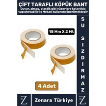 Uzun Ömürlü Ultra Güçlü Kolay Uygulanır İz Bırakmaz Çift Taraflı Köpük Bant 18 Mm X 2 Metre 4 Adet