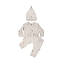Bebegen Unisex Bej Koala Desenli Organik Üçlü Pijama Takımı Çok Renkli
