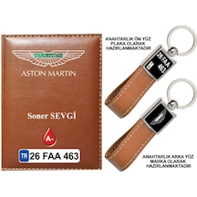 Plakanıza Özel Aston Martin Logolu Taba Ruhsat Kabı Ve Anahtarlık