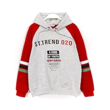 Dobakids Baskılı Erkek Çocuk Kapüşonlu Sweatshirt Hoodie Gri Kırmızı 2017 Gri - Kırmızı