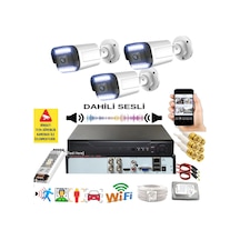 3 Kameralı Set - Yapay Zeka Özellikli Gece Renkli Sesli FullHD 5Mp Lensli 12 Warm Ledli Güvenlik Kamerası Seti 312WS-104