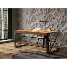 Masif Ahşap Ofis Bilgisayar Masası 180 85 76 Cm-siyah Metal Ayak- Game Desk Çok Renkli
