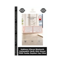 Kablosuz Klavye Bluetooth Katlanabilir Şarjlı Mini Klavye Tk08 Pembe Seyahat Cep Cihaz