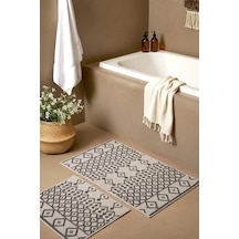 Gri Etnik Desen 2 Li Banyo & Klozet Paspas Takımı