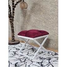 Beyaz Boyalı 45 Cm X 45 Cm Çaprazlı Puf Bench Oturak Bordo Renk 4 Çok Renkli