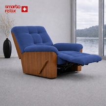 Smarto Relax Ticino Manuel Mekanizmalı Ayak Uzatmalı Ahşap Yan Panelli Polyester Tv Koltuğu Baba Koltuğu Mavi