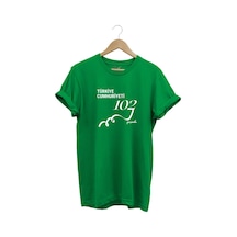 29 Ekim 102. Yıl Tasarım Baskılı %100 Pamuk Regular Fit Bisiklet Yaka Unisex T-shirt Yeşil