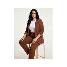 Hanezza Yeni Sarap Rengi Kadın Blazer Ceket Büyük Beden Takım Elbise Uyumlu Tarçın - 5553107 Tarçın