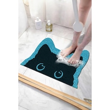 Kedili Banyo Paspası Kaymaz Taban Yumuşak Esnek Paspas Islak Zemin Hijyenik Paspas 40x60 Cm Mavi