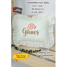 Gros Shop Müslin Yeni Doğan 4katlı Organik %100pamuk Kişiye Özgü Nakışlı Hastane Çıkış Seti Gökkuşağı Model-3 Ekru-4