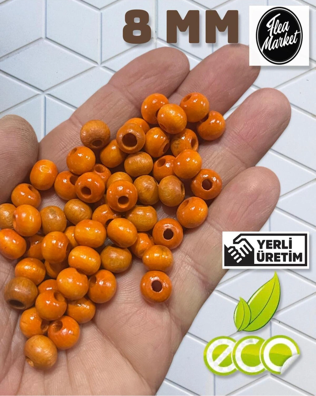 Ekonomik Paket 1 Kilo 8mm Ahşap Boncuk - Turuncu - Ort - 3300-4000 Adet