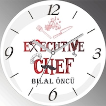 Kişiye Özel Şef Executive Şef Çap 30cm Sessiz Akar Bombeli Gerçek Cam Duvar Saati Siyah