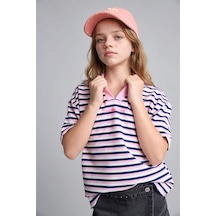 Defacto Polo Yaka Desenli Sweatshirt Kumaşı Kısa Kollu Polo Tişört Kız Çocuk H8780a826aupr66 Mor-pr66