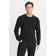AC&Co / Altınyıldız Classics Erkek Sıyah Pamuklu Standart Fit Normal Kesim Selanik Örgü Bisiklet Yaka Triko Kazak Siyah