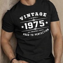 Guılan Erkek 1975 Baskılı %100 Pamuklu Büyük Boy Yuvarlak Yakalı Kısa Kollu Tişörtblack Black